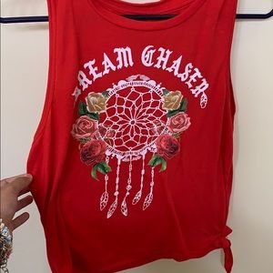 red graphic tank top